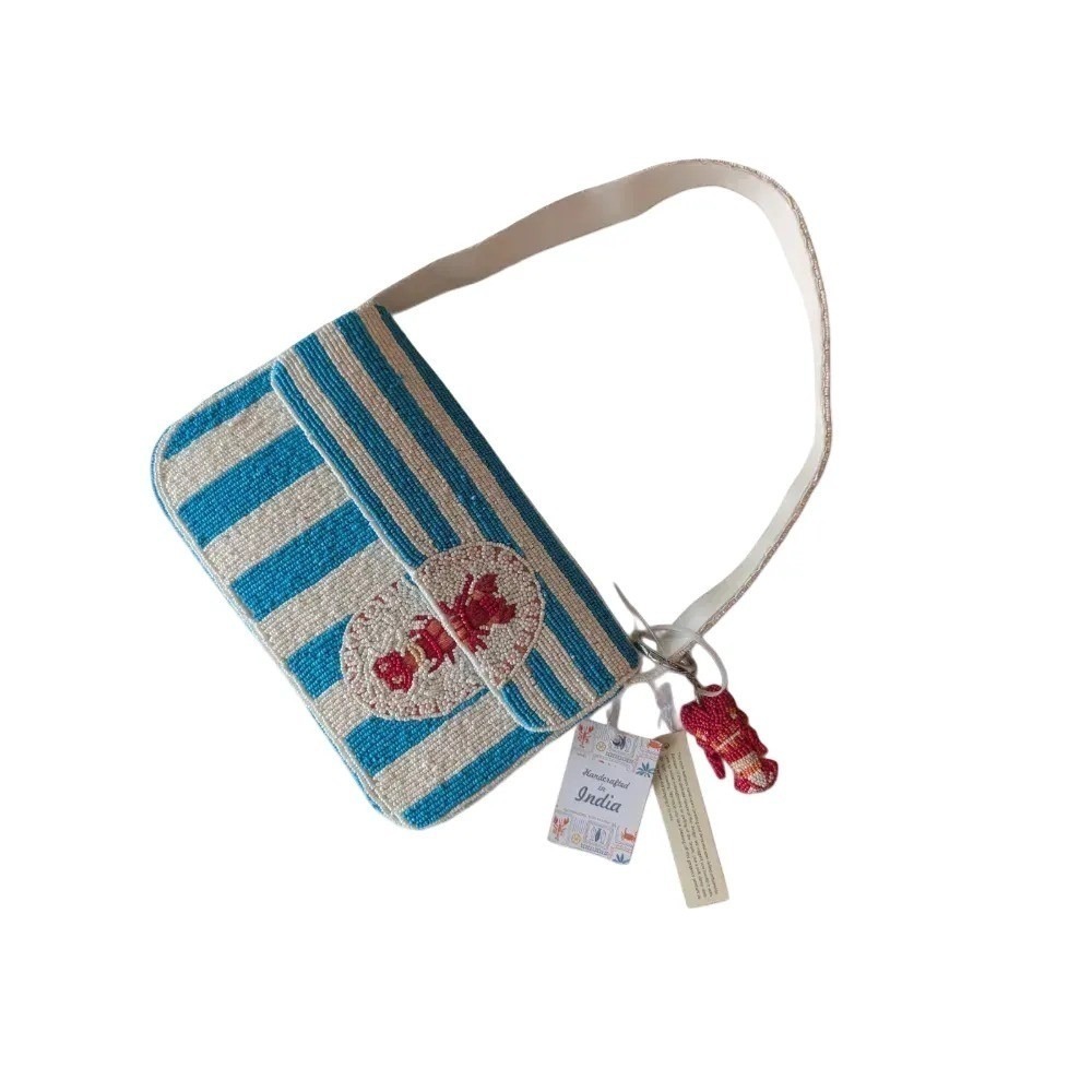 Handcrafted in India Viral Beaded Lobster Stripe Shoulder Bag Lobster Charm NWT